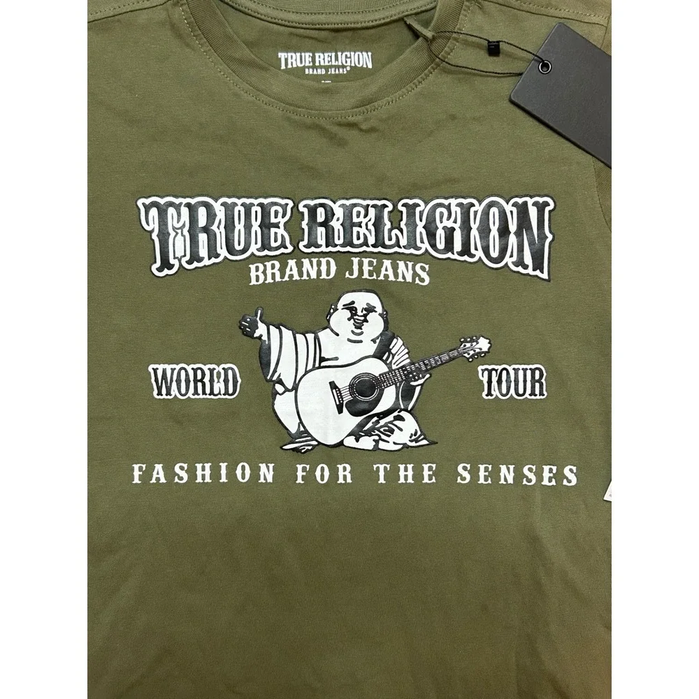 True Religion Boys Olive Green Buddha World Tour Graphic T-Shirt Size S 8 NWT